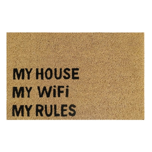 60cm x 40cm Doormat with 'My House My WiFi My Rules' Design
