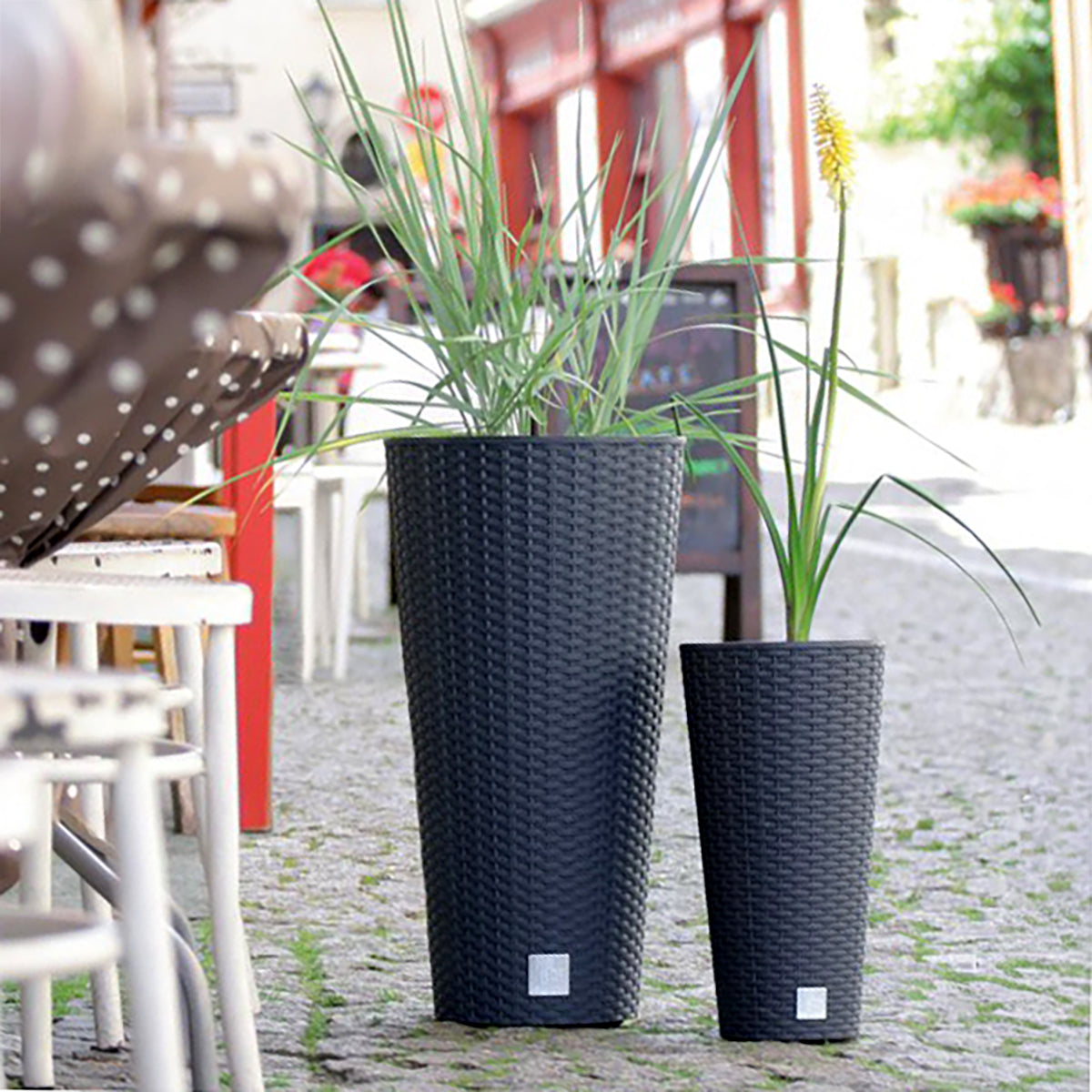 Large Tall Outdoor Flowerpot Anthracite 30cm Rattan Effect Planter With Insert