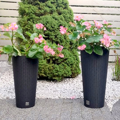 Tall Round Rattan Effect Planter with Insert 27L Anthracite Indoor Outdoor Pot
