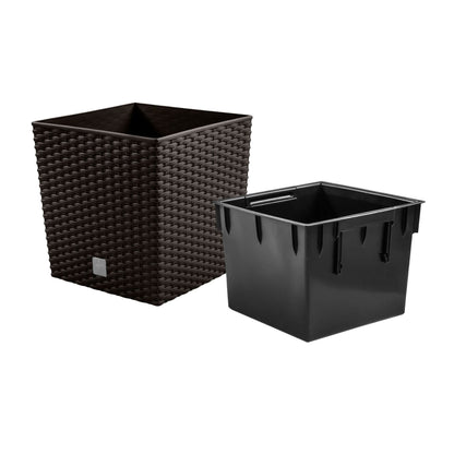 64L Rattan Effect Square Planter with Insert 40cm Garden Flower Pot Umbra