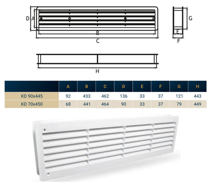 KD Series Louvre Vent for Door, 70mm-450mm