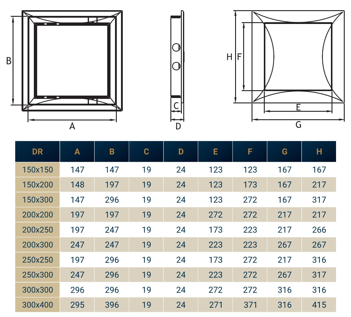 White PP Access Door Panel 250mm x 250mm