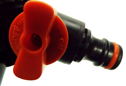 Valved Two-Way Tap Connector in Orange/Black