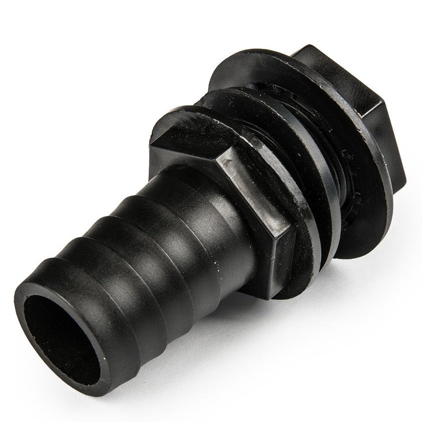3/4" BSPM Tank Connector with Washer & 1" Barb Outlet – Includes Drill Bit