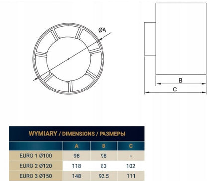 100mm Euro 1 Inline Bathroom Ventilation Fan