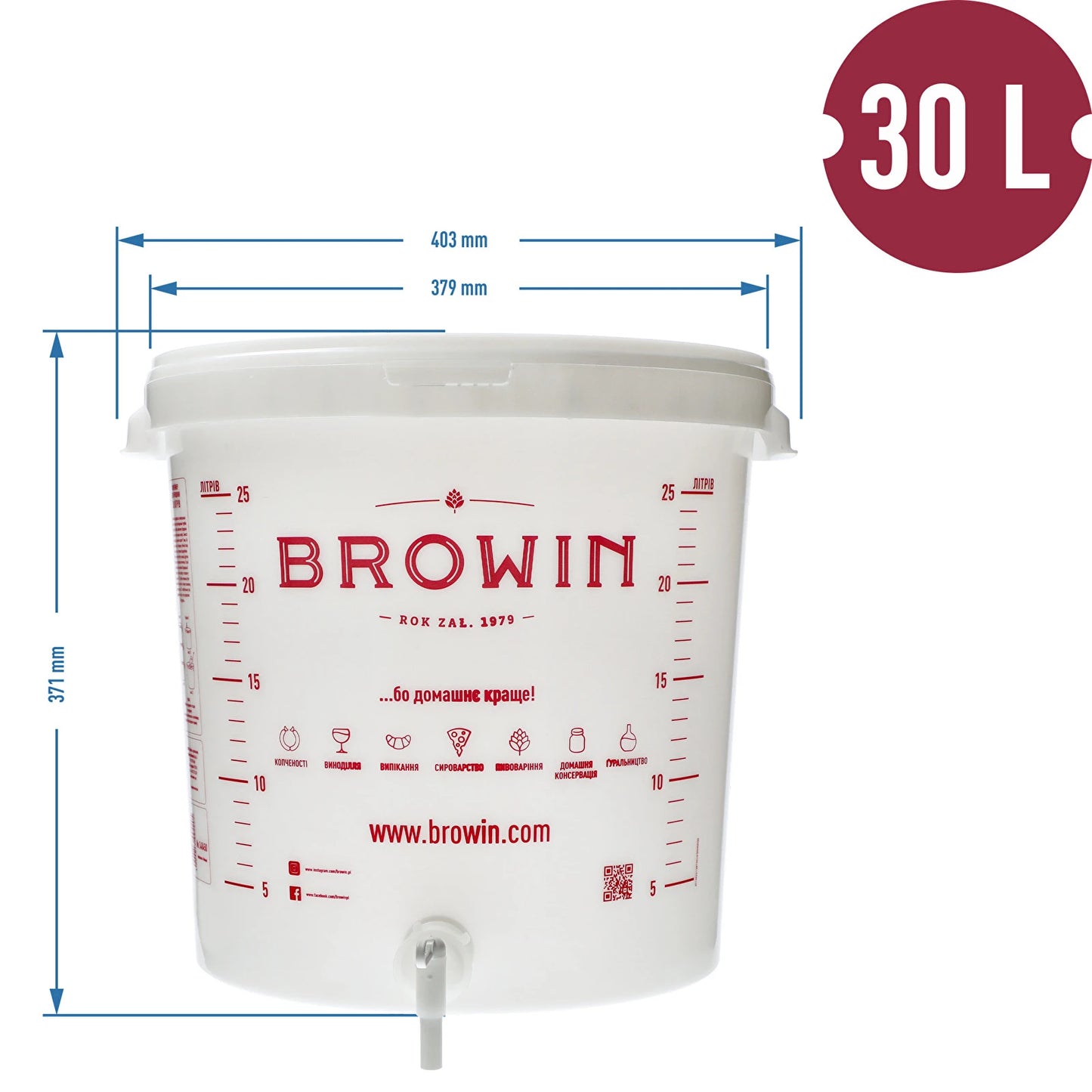 30L Beer Brewing Bucket with Tap Food Grade Home Brew Fermenter with Lid
