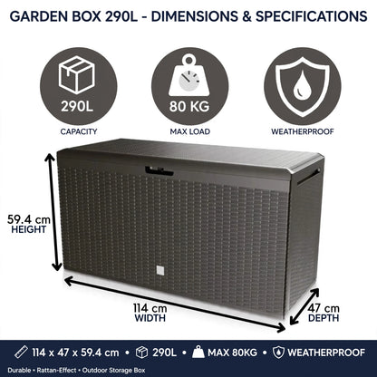 290L Outdoor Garden Storage Box Lockable Cushion Chest Rattan Effect Umbra Brown