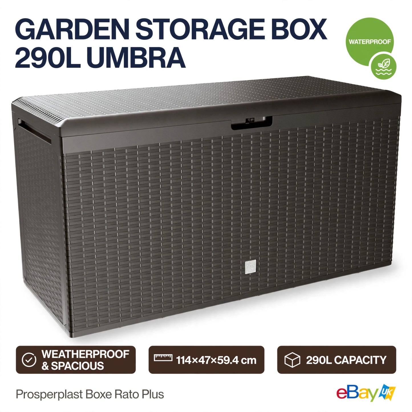 290L Outdoor Garden Storage Box Lockable Cushion Chest Rattan Effect Umbra Brown