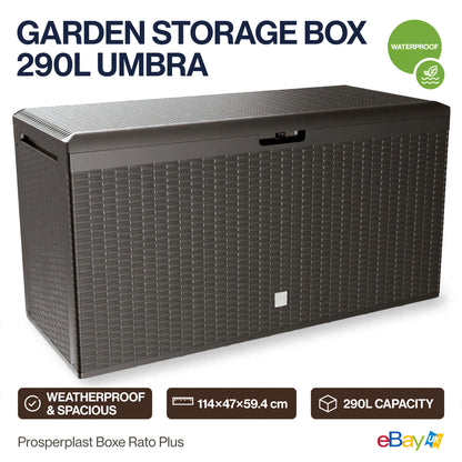 290L Outdoor Garden Storage Box Lockable Cushion Chest Rattan Effect Umbra Brown
