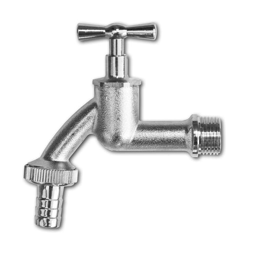 Nickel-Plated Brass Garden Bib Tap – 1/2" BSP Male Inlet with Plastic Barb Outlet