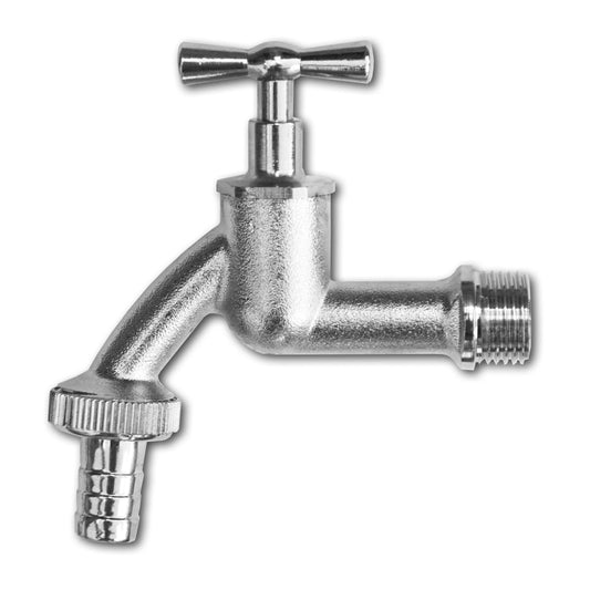 3/4" BSP Male Nickel-Plated Brass Garden Tap with Plastic Barb Connector