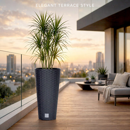 Large Tall Outdoor Flowerpot Anthracite 30cm Rattan Effect Planter With Insert