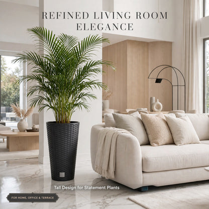 Large Tall Outdoor Flowerpot Anthracite 25cm Rattan Effect Planter With Insert