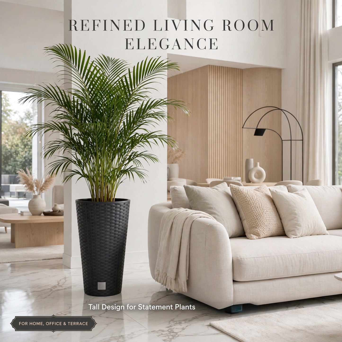 Large Tall Outdoor Flowerpot Anthracite 25cm Rattan Effect Planter With Insert