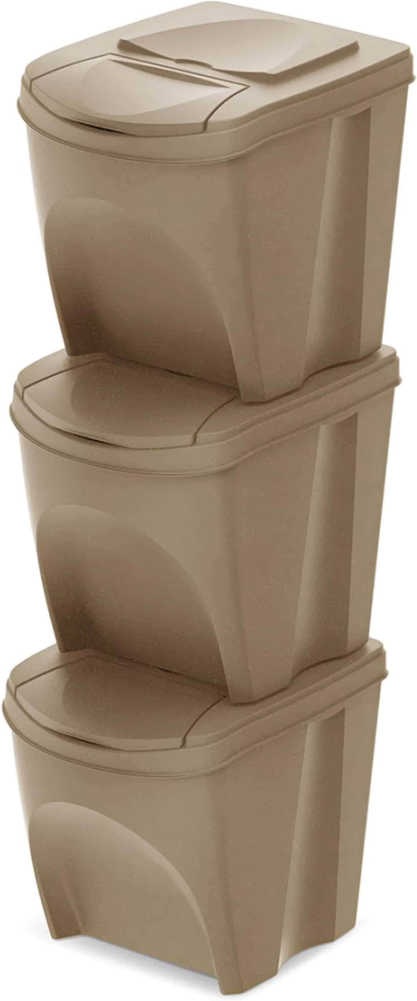 Sortibox Eco Wood 3 x 25L Stackable Recycling Bins Waste Bin Set Brown 75L