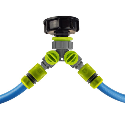IBC 2” S60X6 Lid with Dual Valve Splitter and Garden Hose Adapter