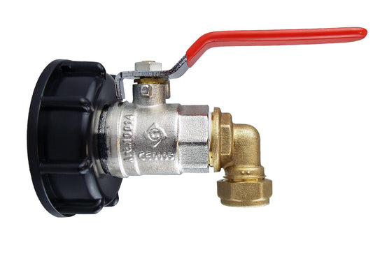 IBC 2” S60X6 Lid with Lever Tap and 15mm Brass Elbow Compression Fitting – ½” BSP
