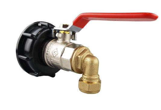 IBC 2" S60X6 Adapter Cap with ¾" BSP Female Lever Valve and 22mm Brass Compression Elbow