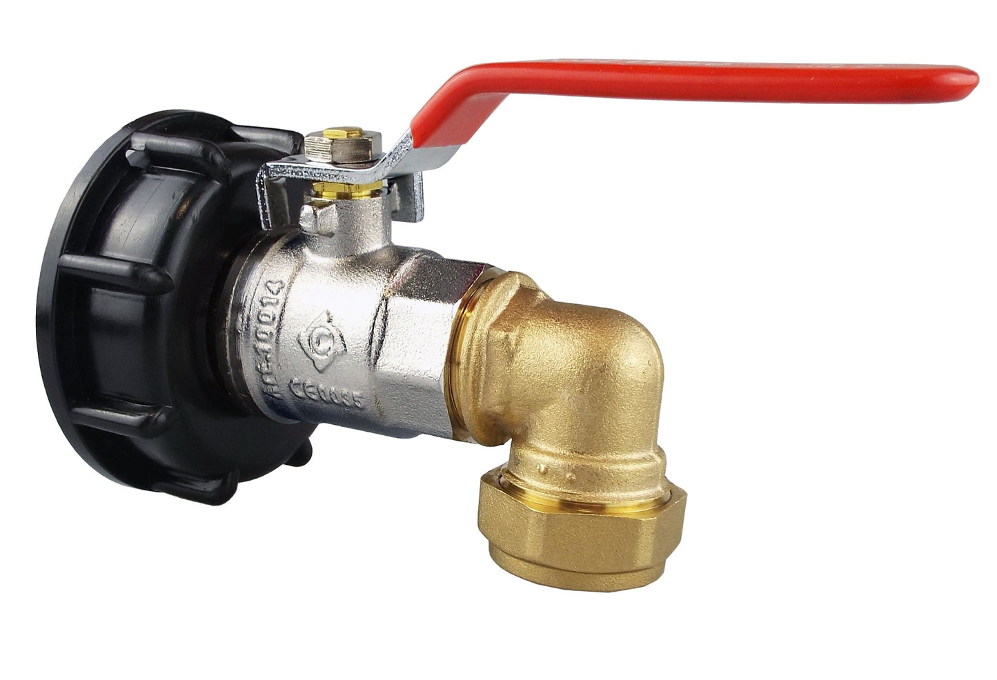IBC 2” S60X6 Lid with Lever Tap and 15mm Brass Elbow Compression Fitting – ¾” BSP