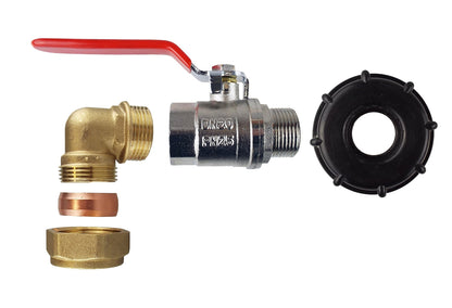 IBC 2” S60X6 Lid with Lever Tap and 15mm Brass Elbow Compression Fitting – ½” BSP
