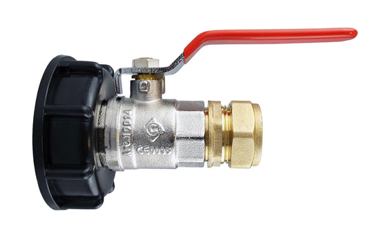 IBC 2” S60X6 Lid with Lever Tap and 15mm Brass Straight Compression Fitting – ½” BSP
