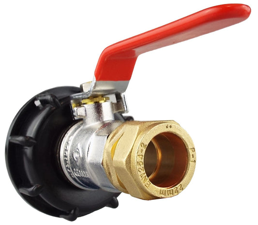 IBC 2” S60X6 Lid with Lever Valve and 22mm Brass Straight Compression Fitting – ¾” BSP