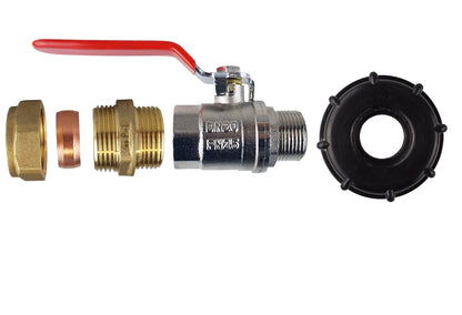 IBC 2” S60X6 Lid with Lever Tap and 15mm Brass Straight Compression Fitting – ½” BSP
