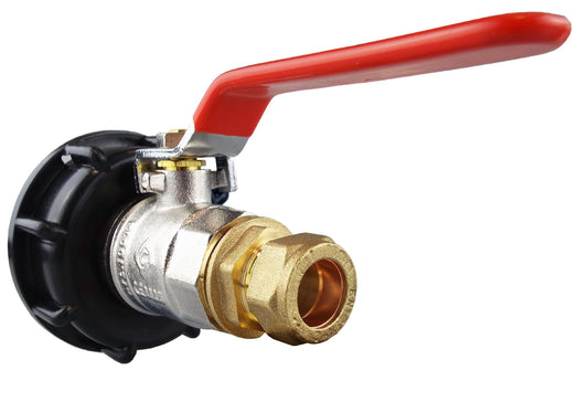 IBC 2” S60X6 Lid with 1” BSP Female Lever Valve and 28mm Brass Straight Compression Fitting