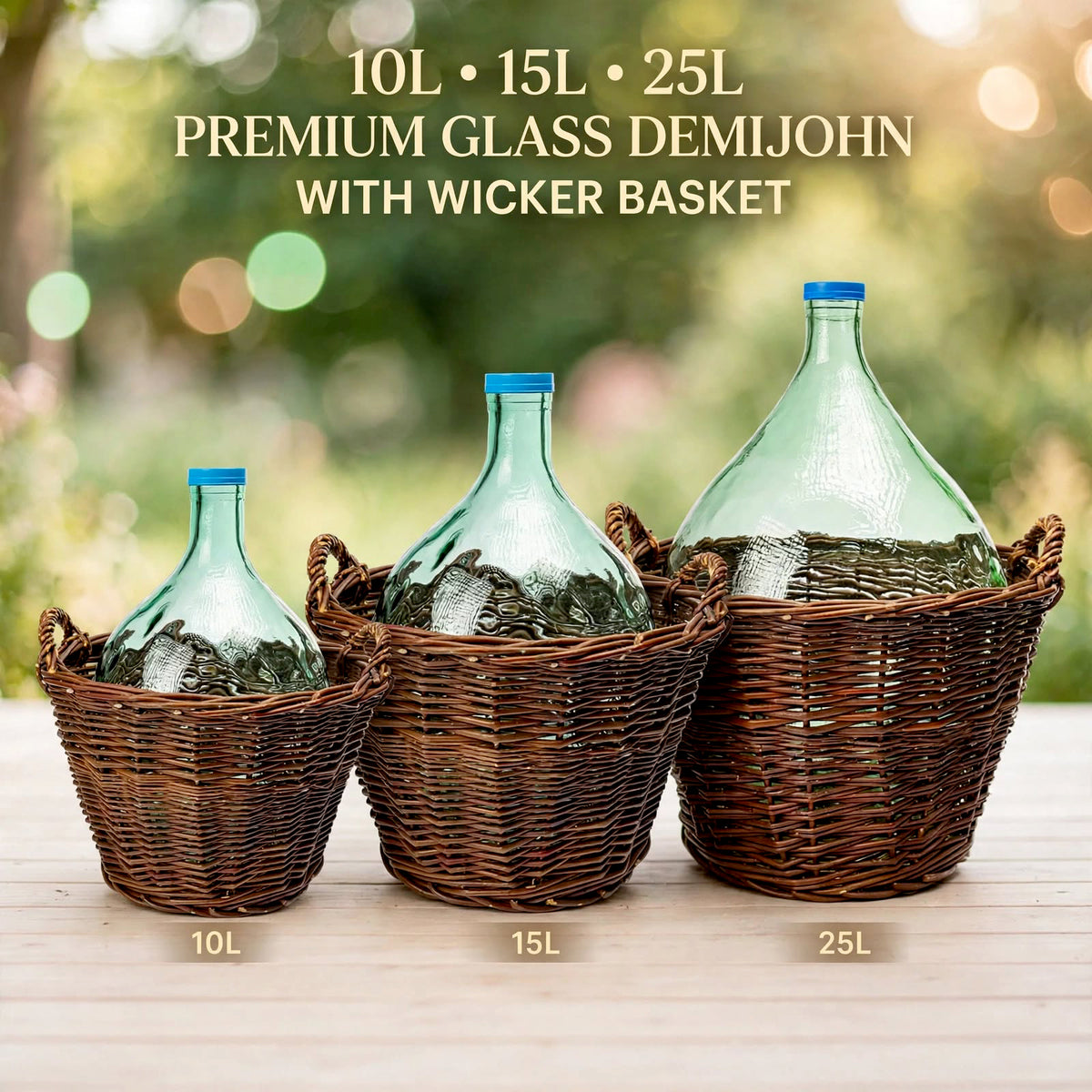 10L 15L 25L Glass Demijohn with Wicker Basket for Wine Beer Cider Mead Making