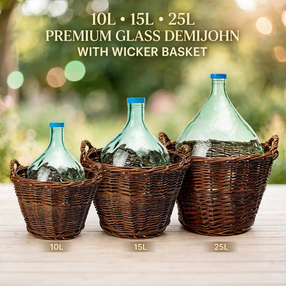 10L 15L 25L Glass Demijohn with Wicker Basket for Wine Beer Cider Mead Making