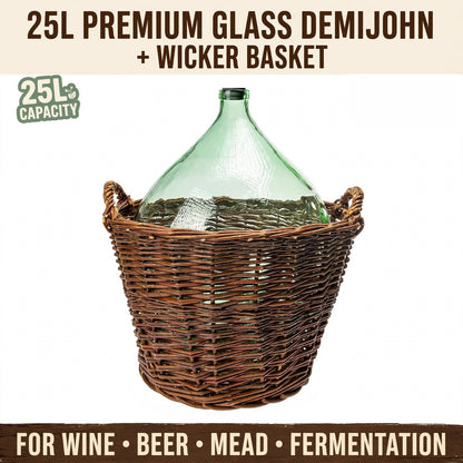 10L 15L 25L Glass Demijohn with Wicker Basket for Wine Beer Cider Mead Making
