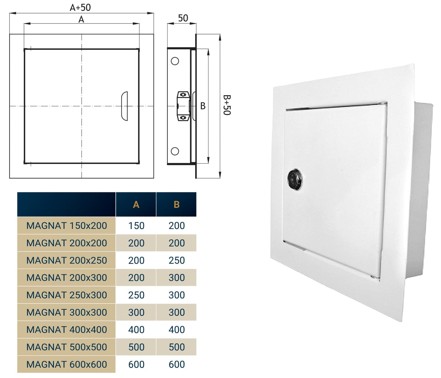 White Metal Access Door Panel with Lock 200mm x 300mm