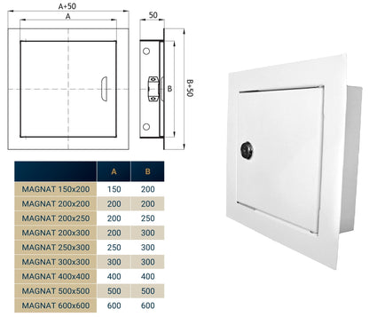 White Metal Access Door Panel with Lock 500mm x 500mm