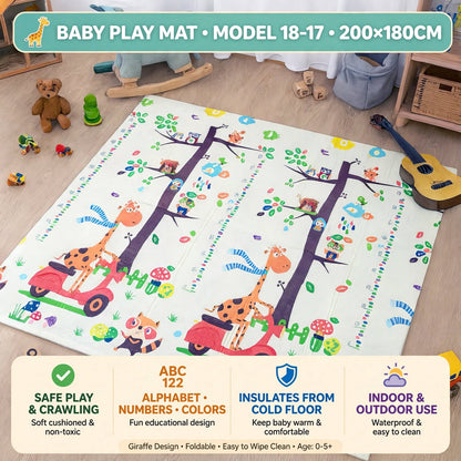 Baby Play Mat 200x180cm Foldable XPE Foam Double Sided Waterproof Crawling Mat