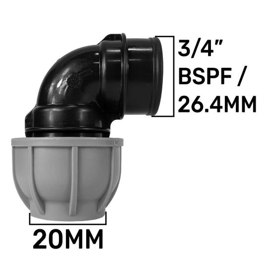20mm MDPE Elbow with 3/4” BSP Female Thread