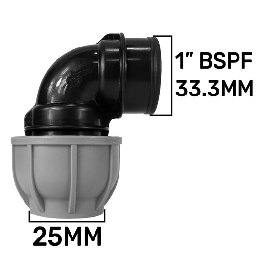 25mm MDPE Elbow with 1” BSP Female Thread