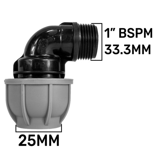 25mm MDPE Elbow with 1” BSP Male Thread
