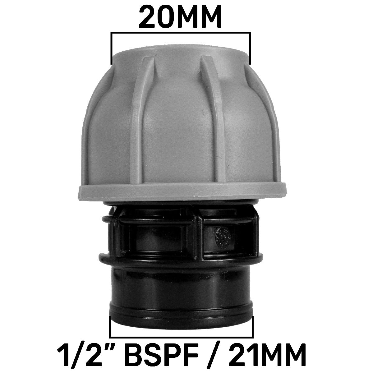 20mm MDPE Straight Coupling with 1/2" BSP Female