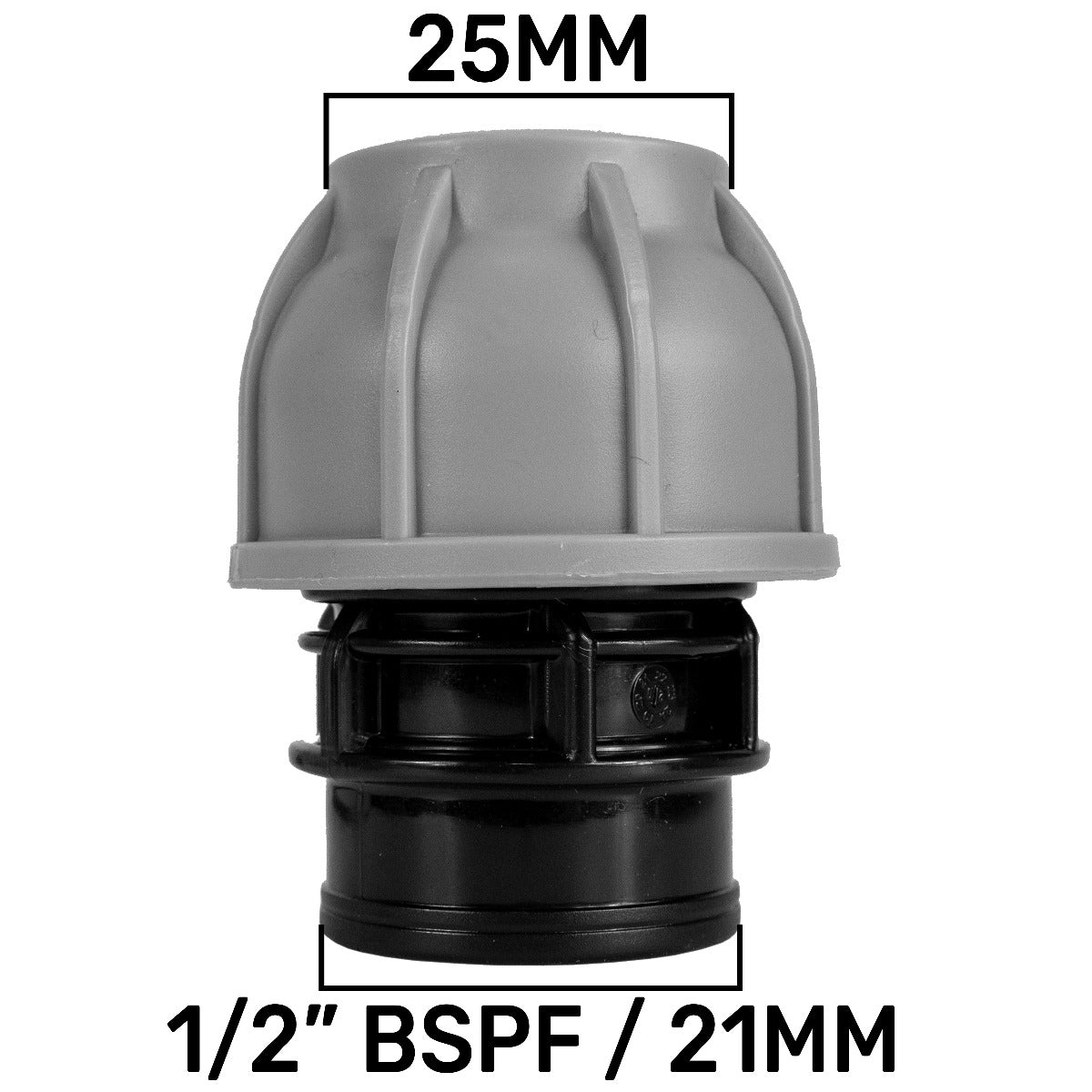 25mm MDPE Straight Coupling with 1/2" BSP Female