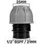 25mm MDPE Straight Coupling with 1/2" BSP Female