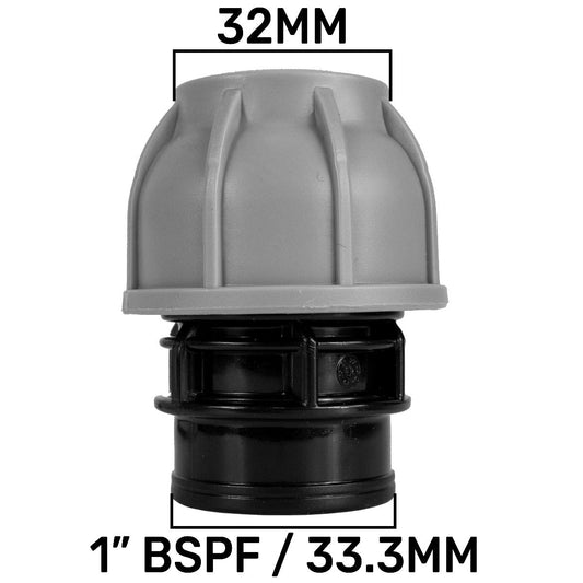 32mm MDPE Straight Coupling with 1" BSP Female
