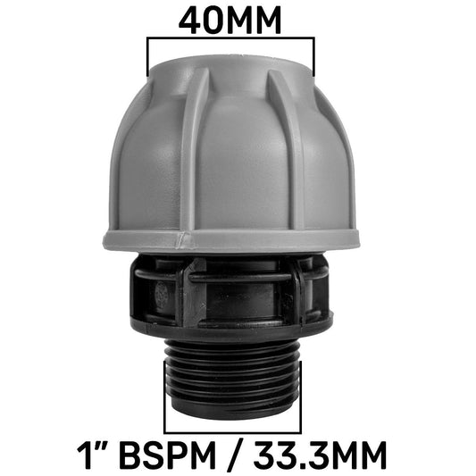 40mm MDPE Straight Coupling with 1" BSP Male