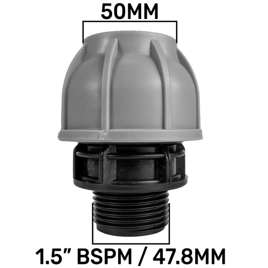 50mm MDPE Straight Coupling with 1.5" BSP Male