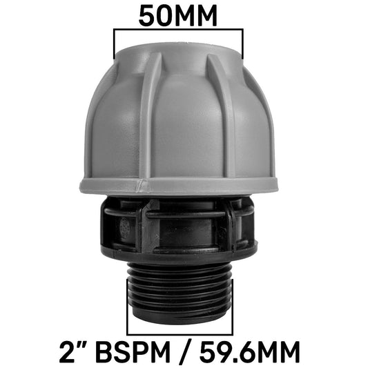 50mm MDPE Straight Coupling with 2" BSP Male