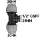 20mm MDPE Tee Fitting × ½″ BSP Female Thread × 20mm