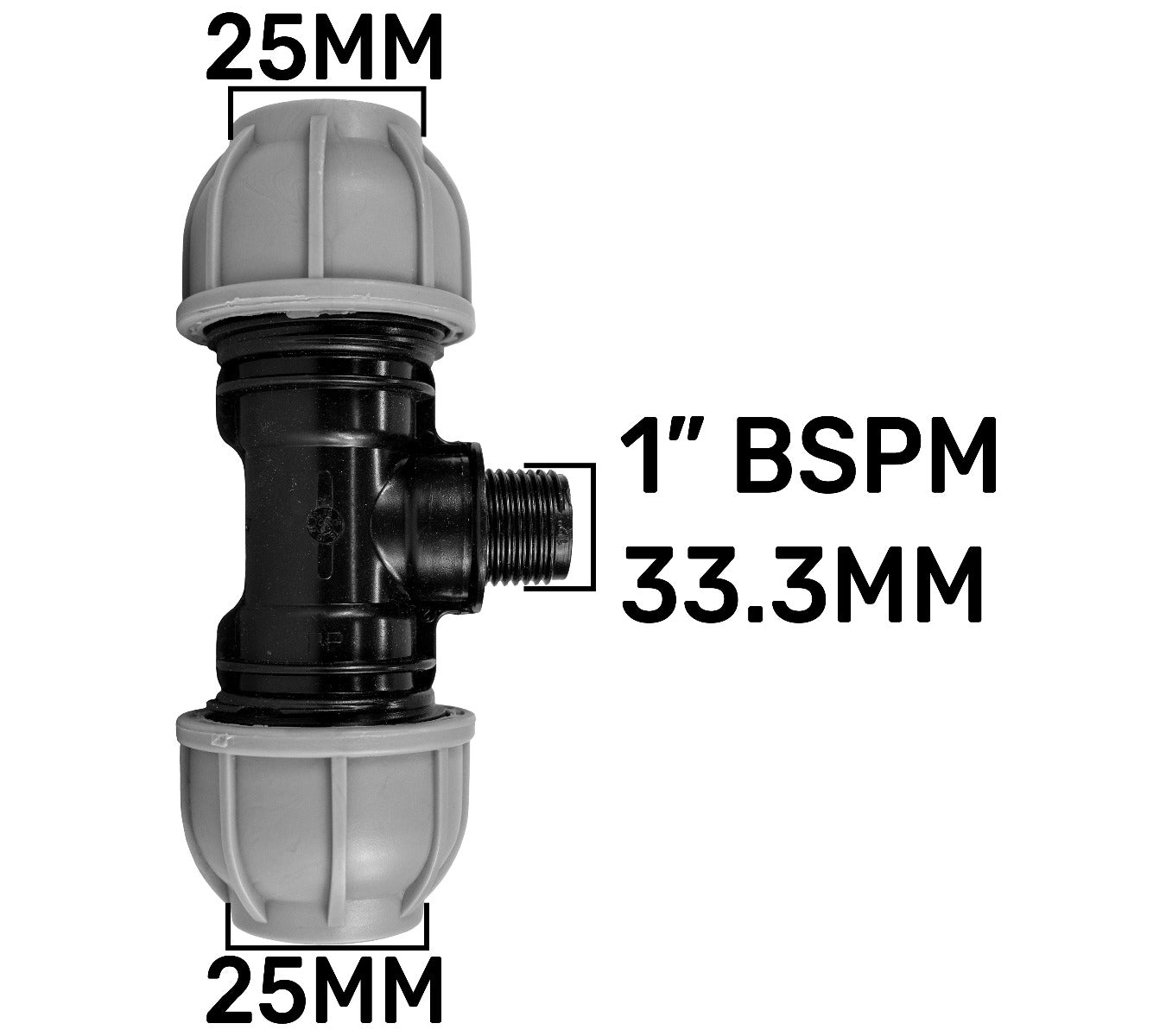 25mm MDPE Tee Fitting × 1″ BSP Male Thread × 25mm