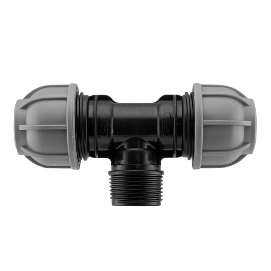 50mm MDPE Tee Fitting × 1.5″ BSP Male Thread × 50mm