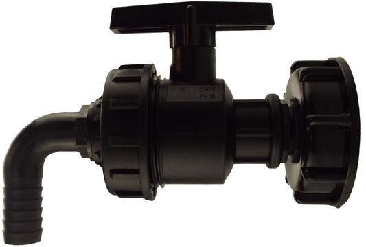IBC 2” S60X6 Lid with Heavy-Duty Plastic Valve and 16mm Elbow Hose Tail