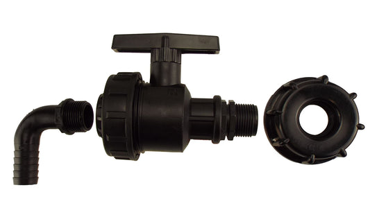 IBC 2” S60X6 Cap with Large Plastic Valve and 20mm Pond Elbow Barb