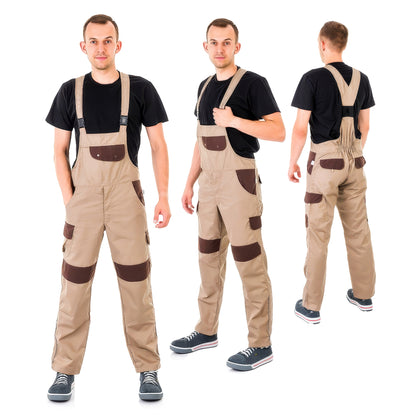 Mens Bib & Brace Work Overalls Heavy Duty Work Trousers Reinforced Knees Multi Pocket